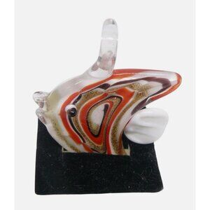 Handcrafted Glass Fish Pendant Figurine Abstract Orange Black Pattern White Fins
